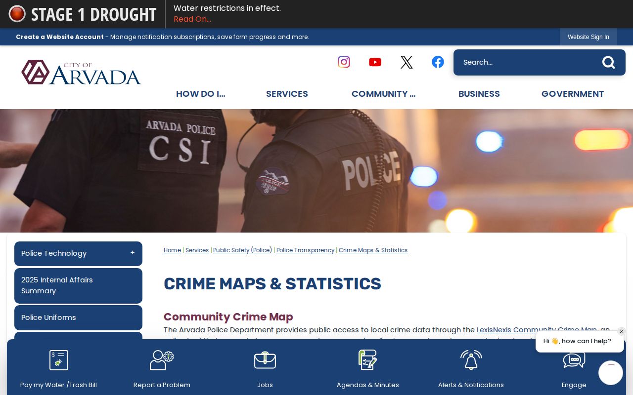 Arvada crime maps and statistics interface for arrest record context