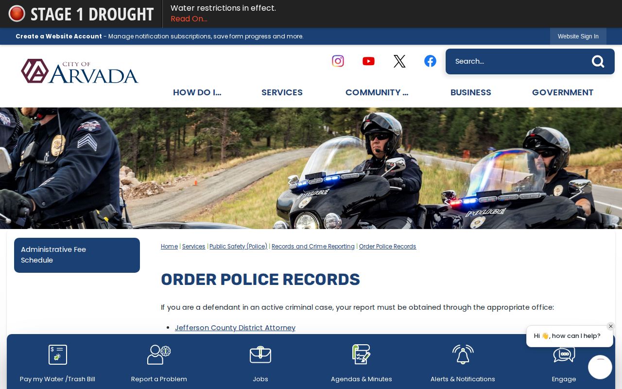 Arvada Police records request policy for Jefferson County arrest records