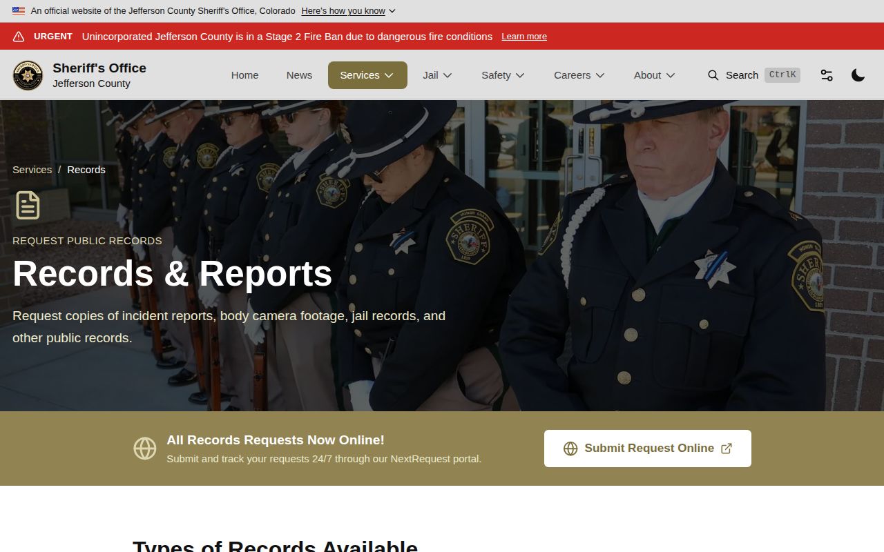 Jefferson County booking record request and fee policy
