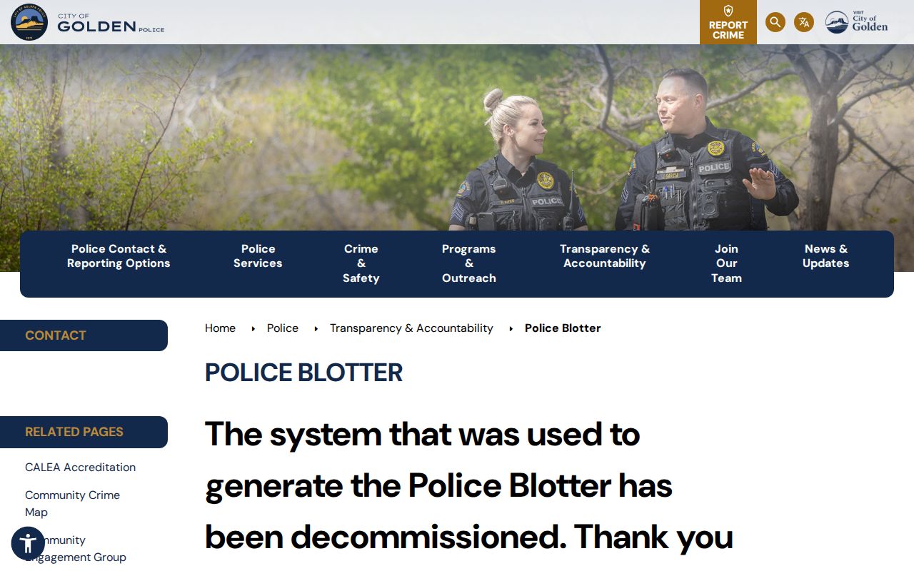 Golden Police decommissioned arrest blotter notice