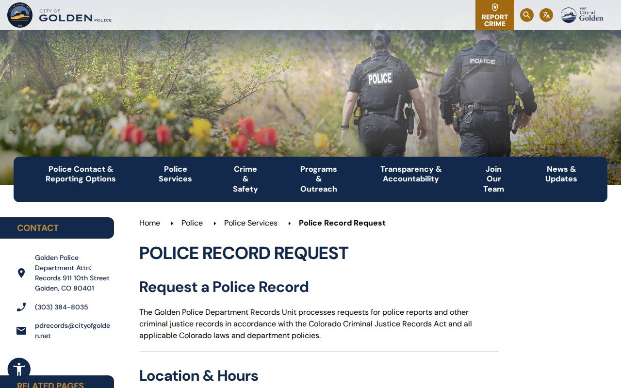 Golden Police arrest records request policy