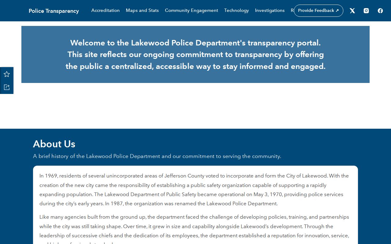 Lakewood Police transparency records portal in Jefferson County